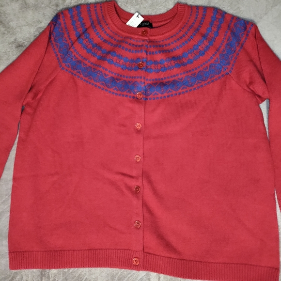 🆕Talbots | Lambswool Fair Isle Holiday Nordic Cardigan Sweater in Red Size 2XP - Picture 5 of 10
